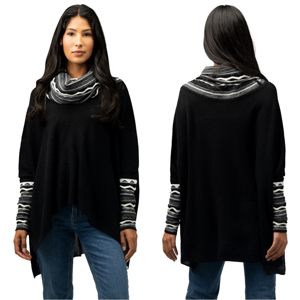 Simply Natural Designs Women’s 100% Baby Alpaca Poncho Rossana Cowlneck Black OS